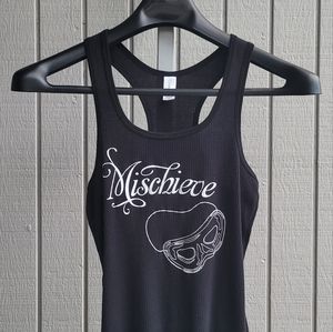 3/$12 Mischieve Cotton Halter Top EUC Ladies Small Ribbed Black & White
